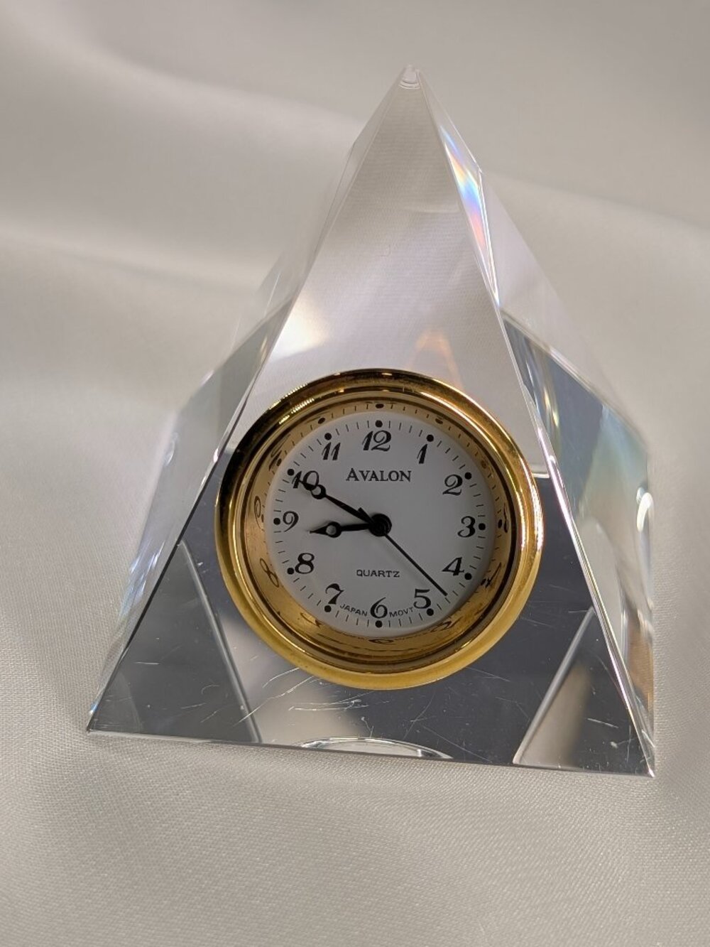 Avalon Crystal Pyramid Quartz Desk Clock Webster Watch Co. 2.5"